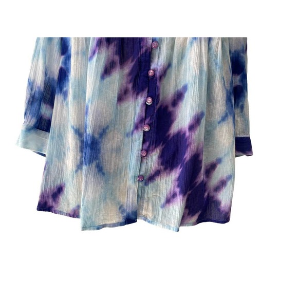 Jones New York Signature Petite Button Front Tie Dye Blouse PS - Picture 7 of 9